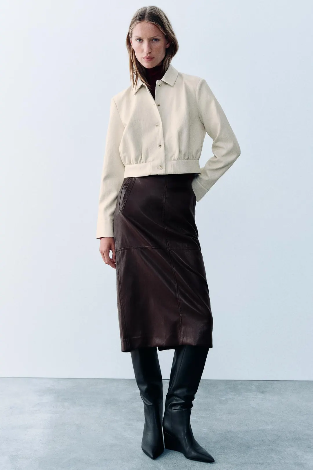 Укороченная рубашка под кожу с подплечниками, Zara