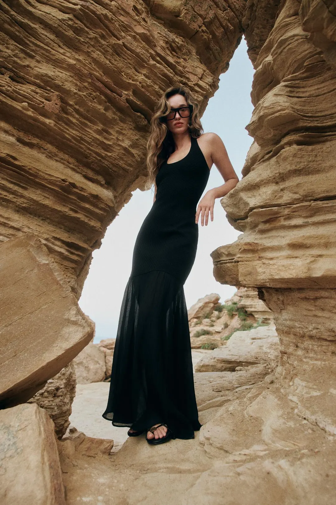 Комбинированное вязаное платье халтер, Zara