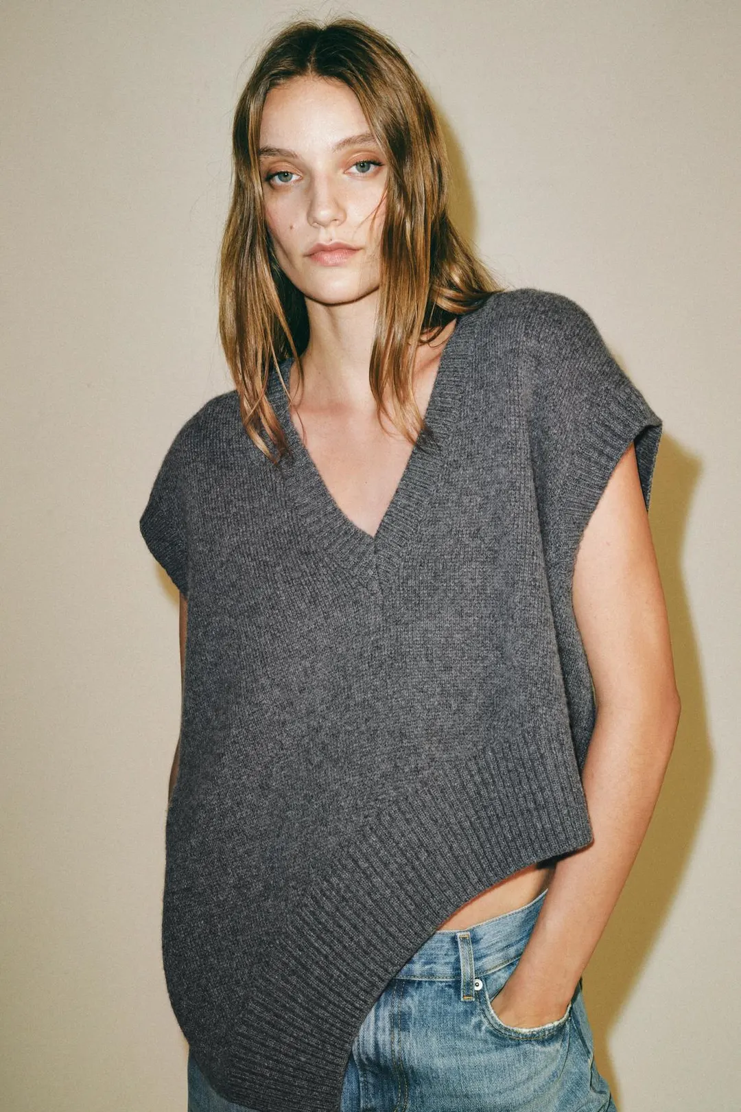 Жилет асимметричный из смесовой шерсти, Zara