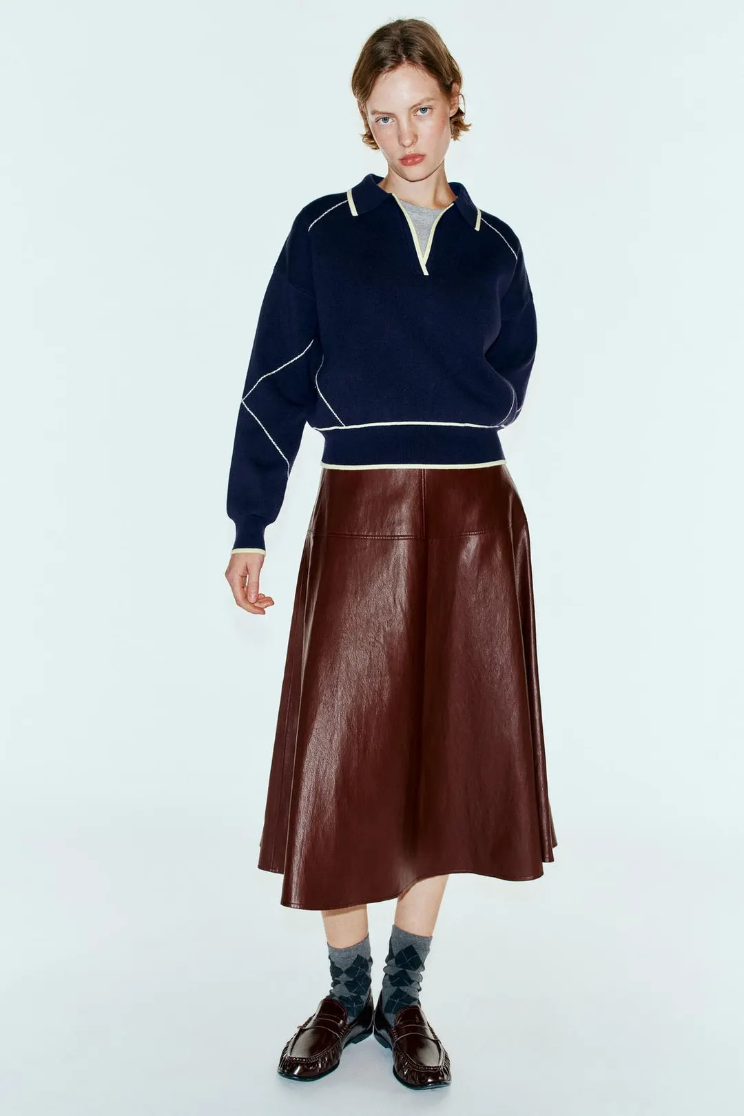 Вязаный свитер-поло с контрастным кантом, Zara
