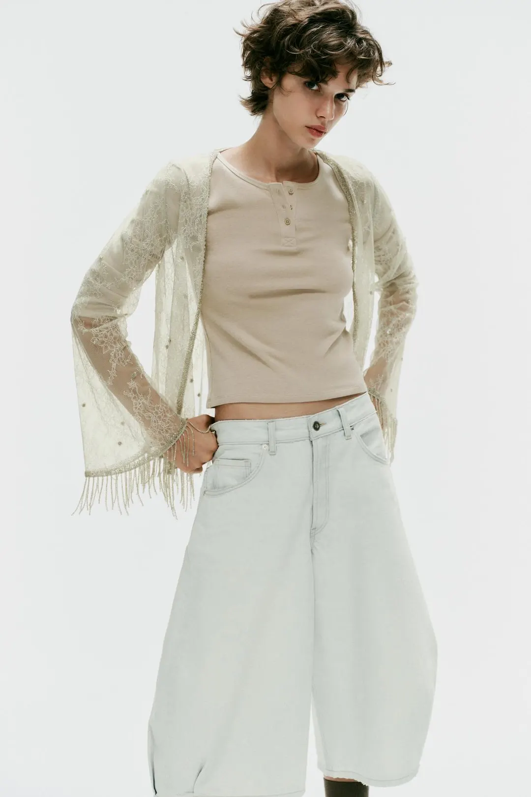 Кружевной жакет с бусинами, Zara