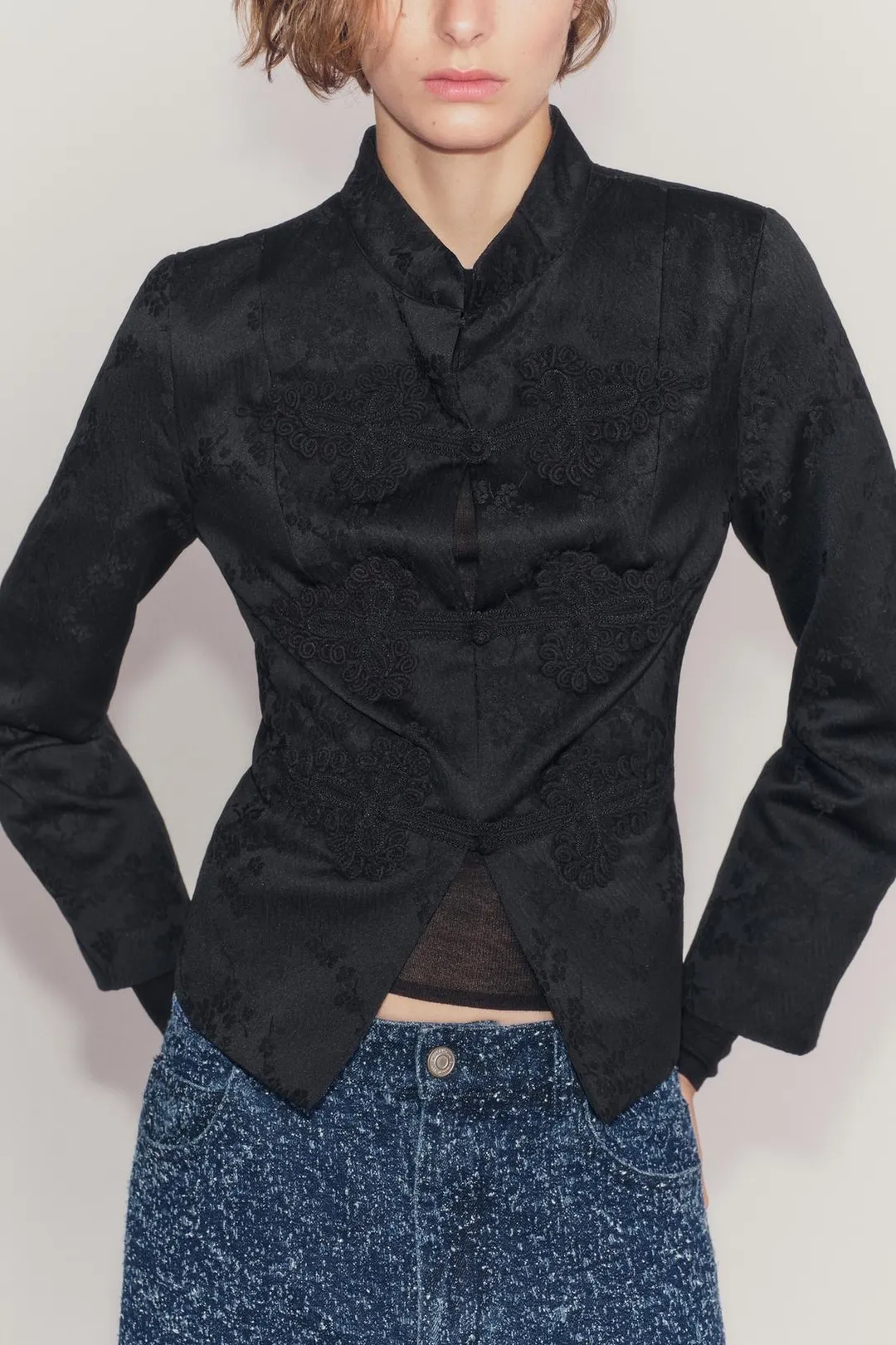 Жаккардовая куртка с застежкой в стиле дафлкот ZW Collection, Zara