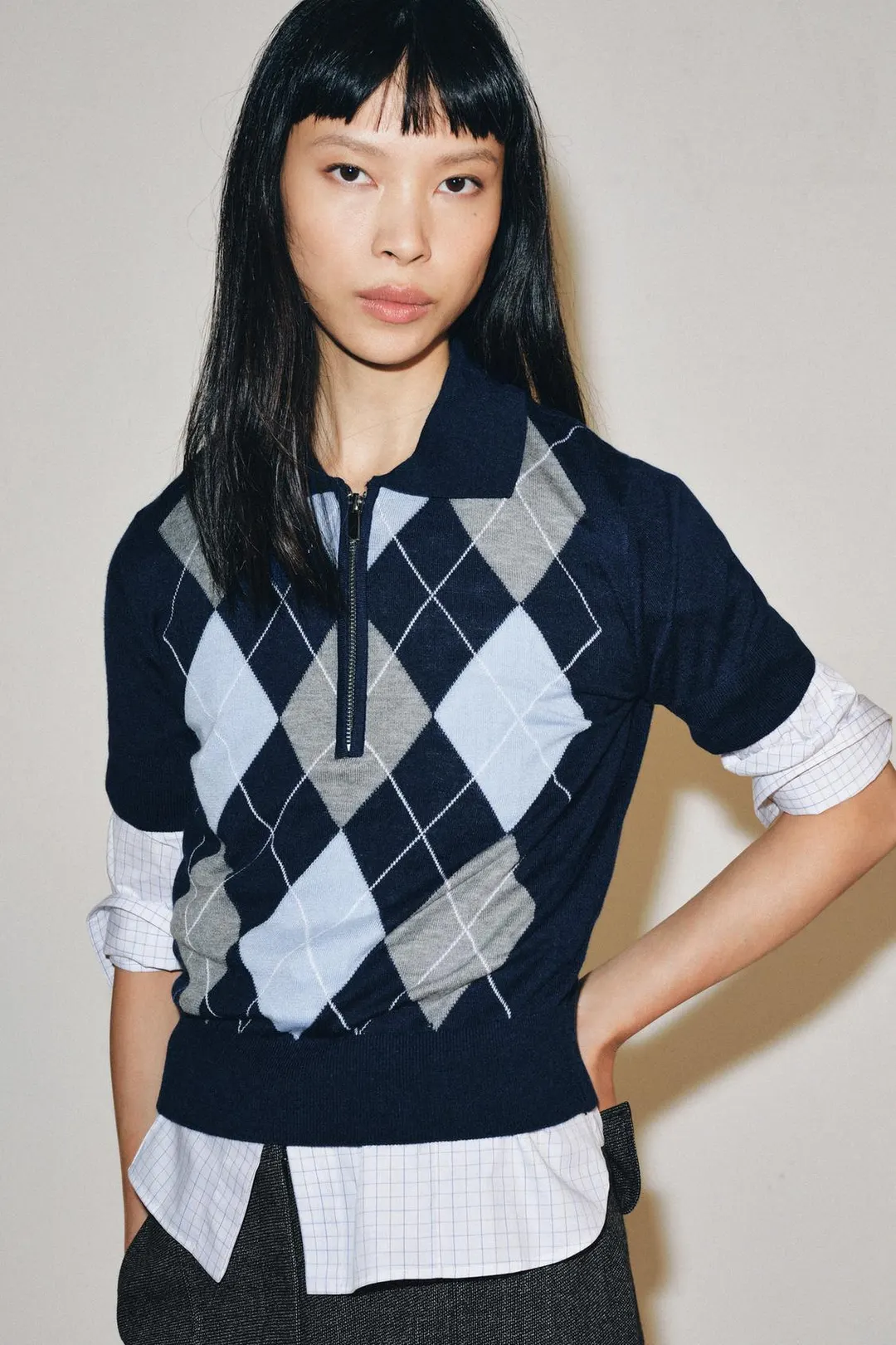 Вязаное поло с узором аргайл, Zara