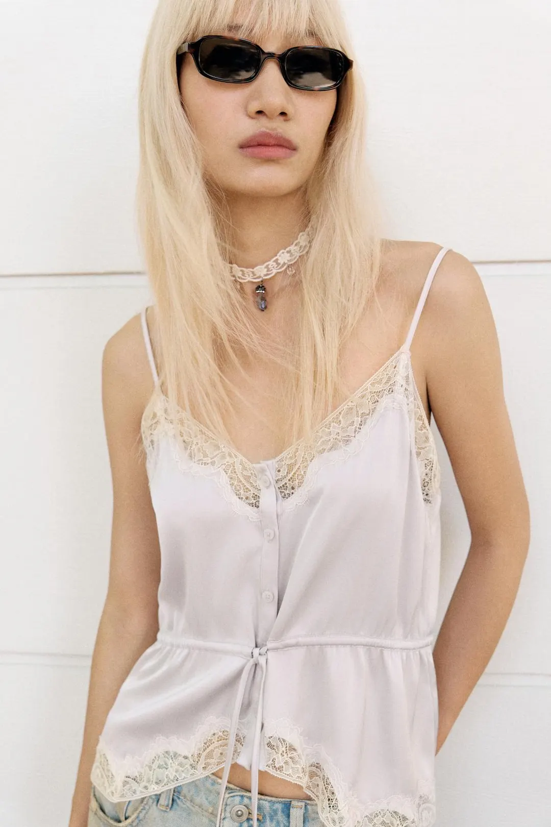 Атласный топ с кружевом, Zara