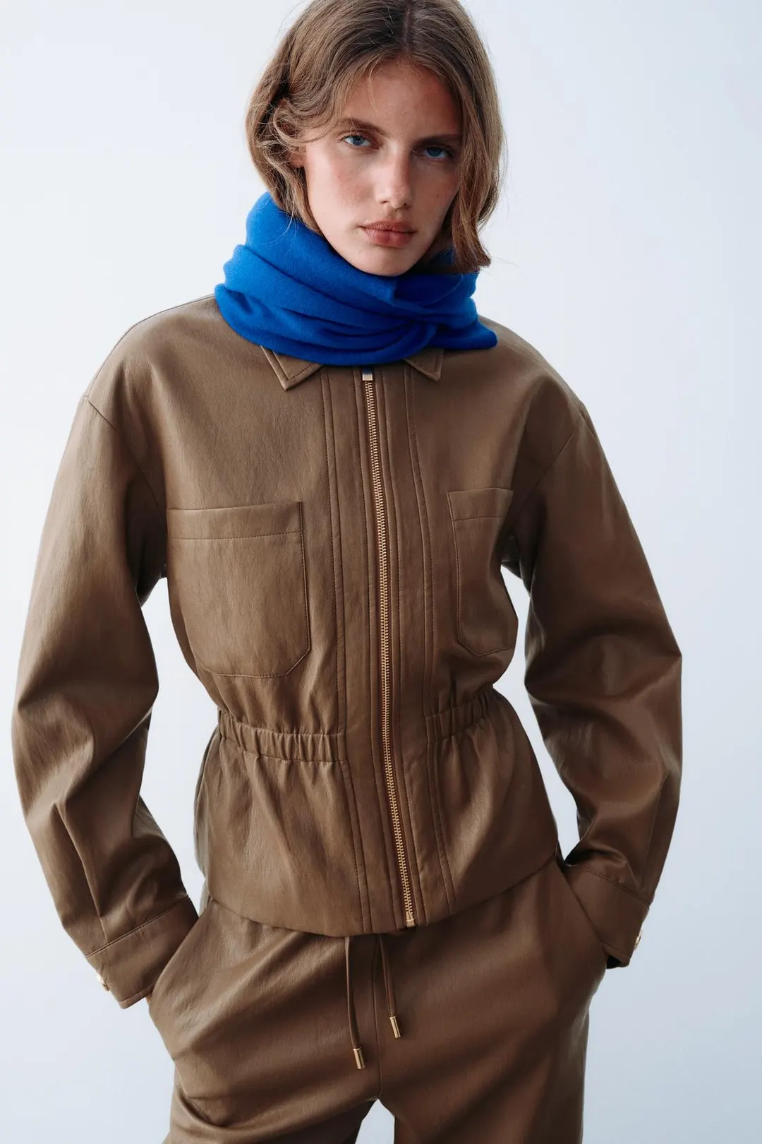 Куртка под кожу с эластичным поясом, Zara