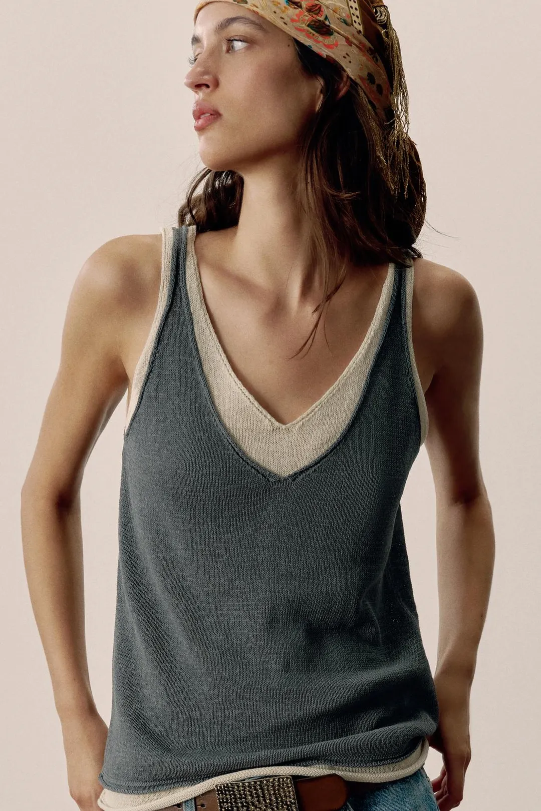 Комбинированный вязаный топ, Zara