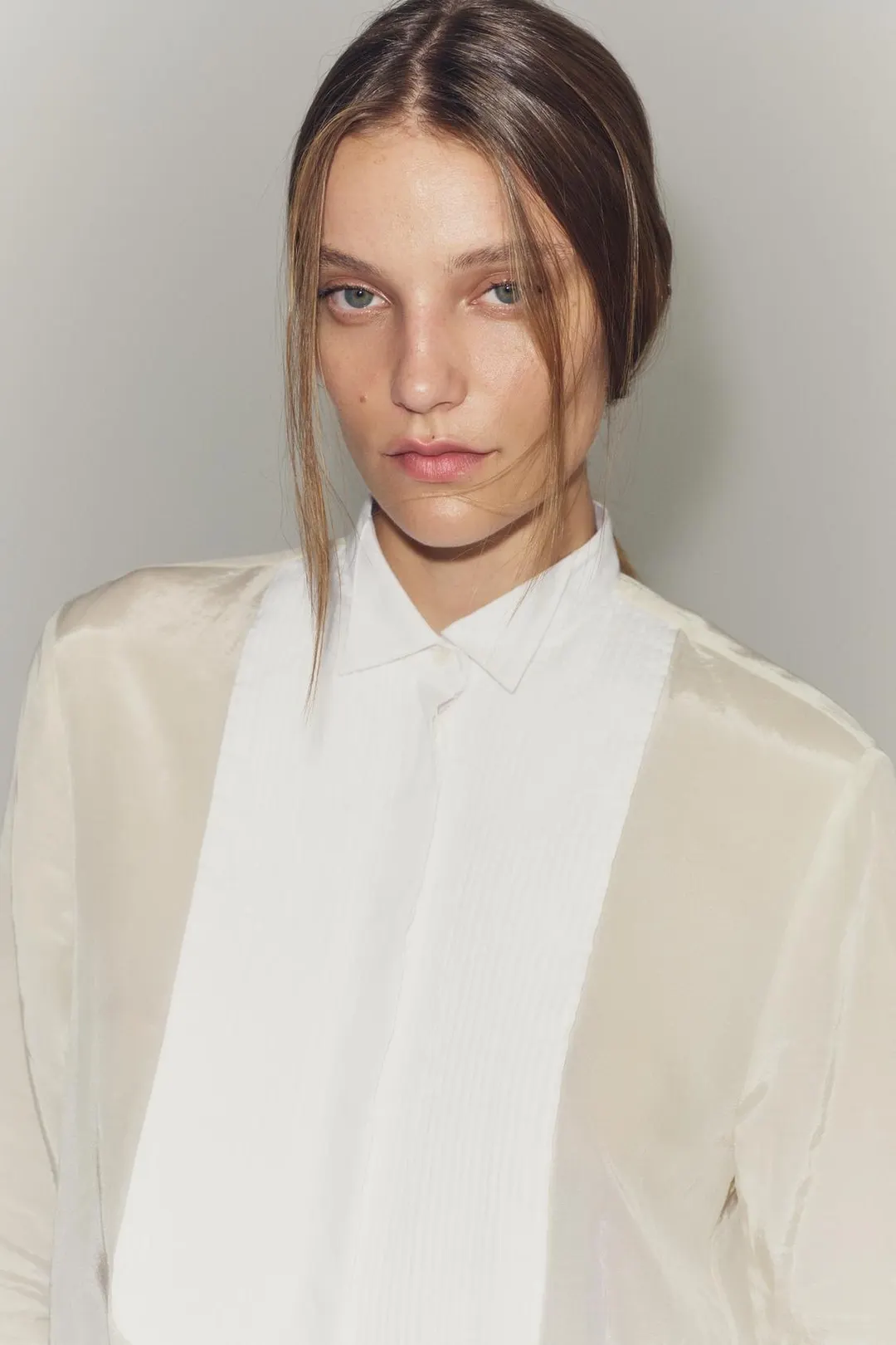 Рубашка с контрастной манишкой ZW Collection, Zara