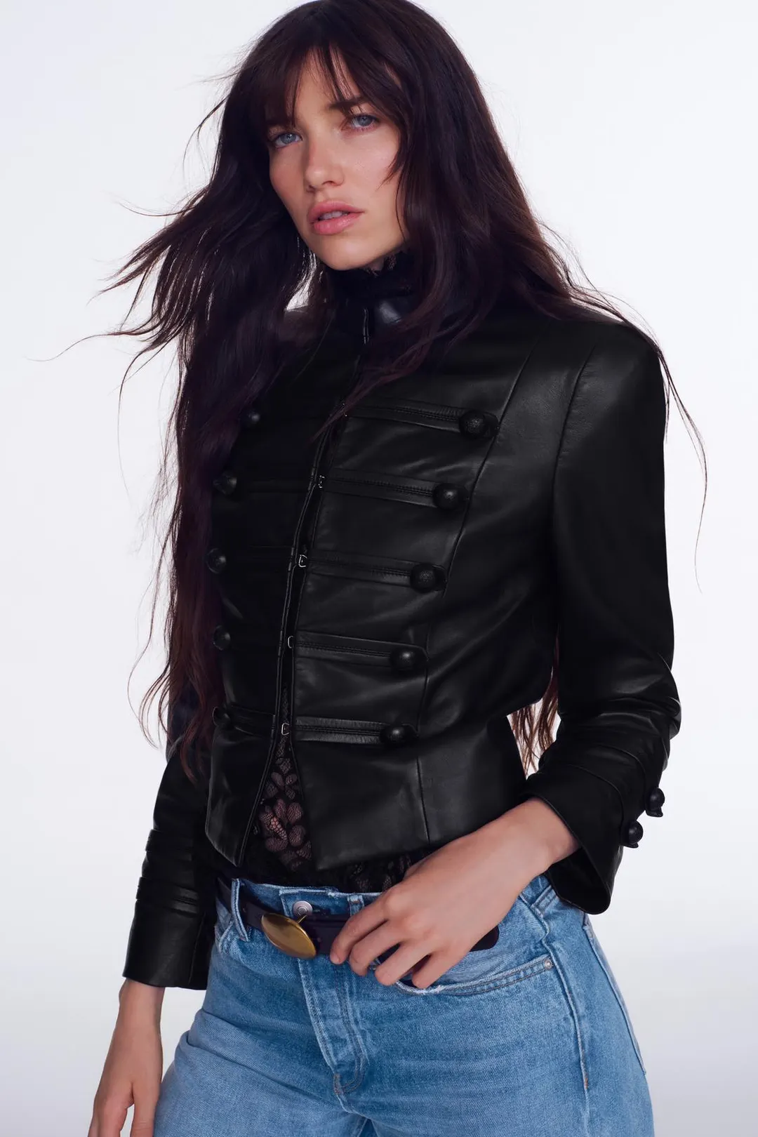 Кожаная куртка с застежками-клевантами ZW Collection, Zara