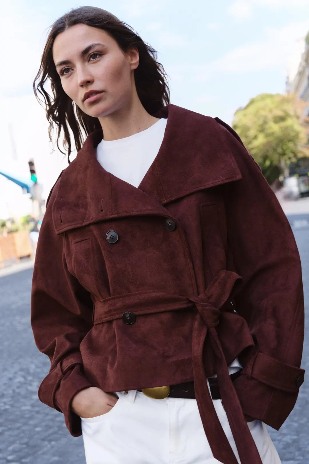 Куртка из искусственной замши с поясом, Zara