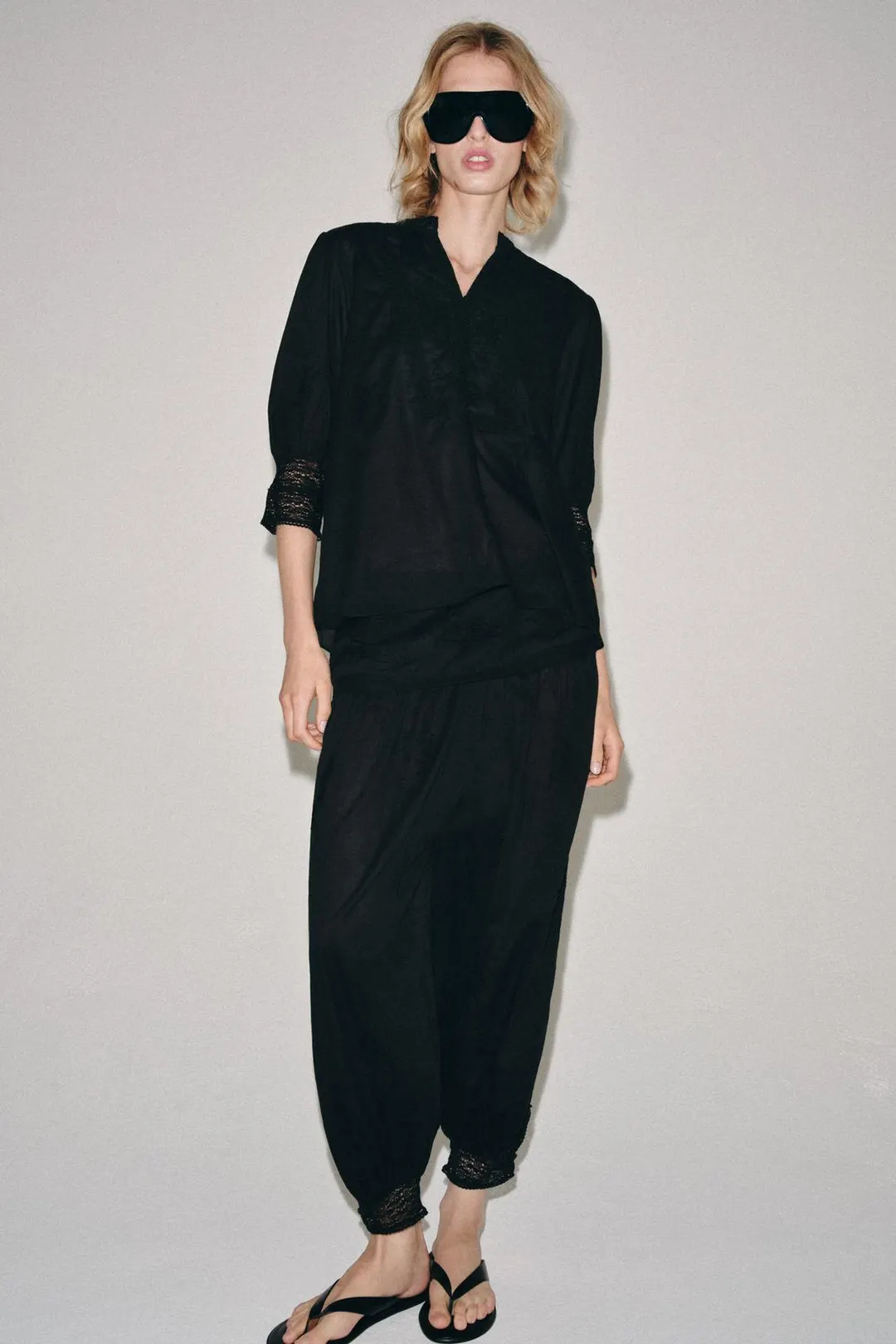 Брюки-саруэл с вышивкой ZW Collection, Zara