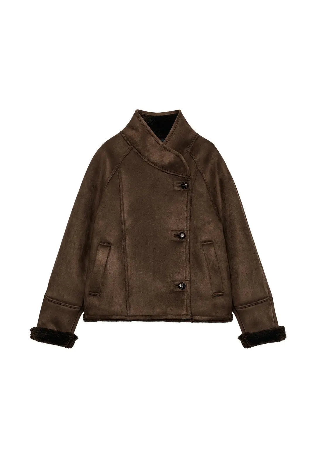 Куртка ZW Collection комбинированная из искусственного меха, Zara