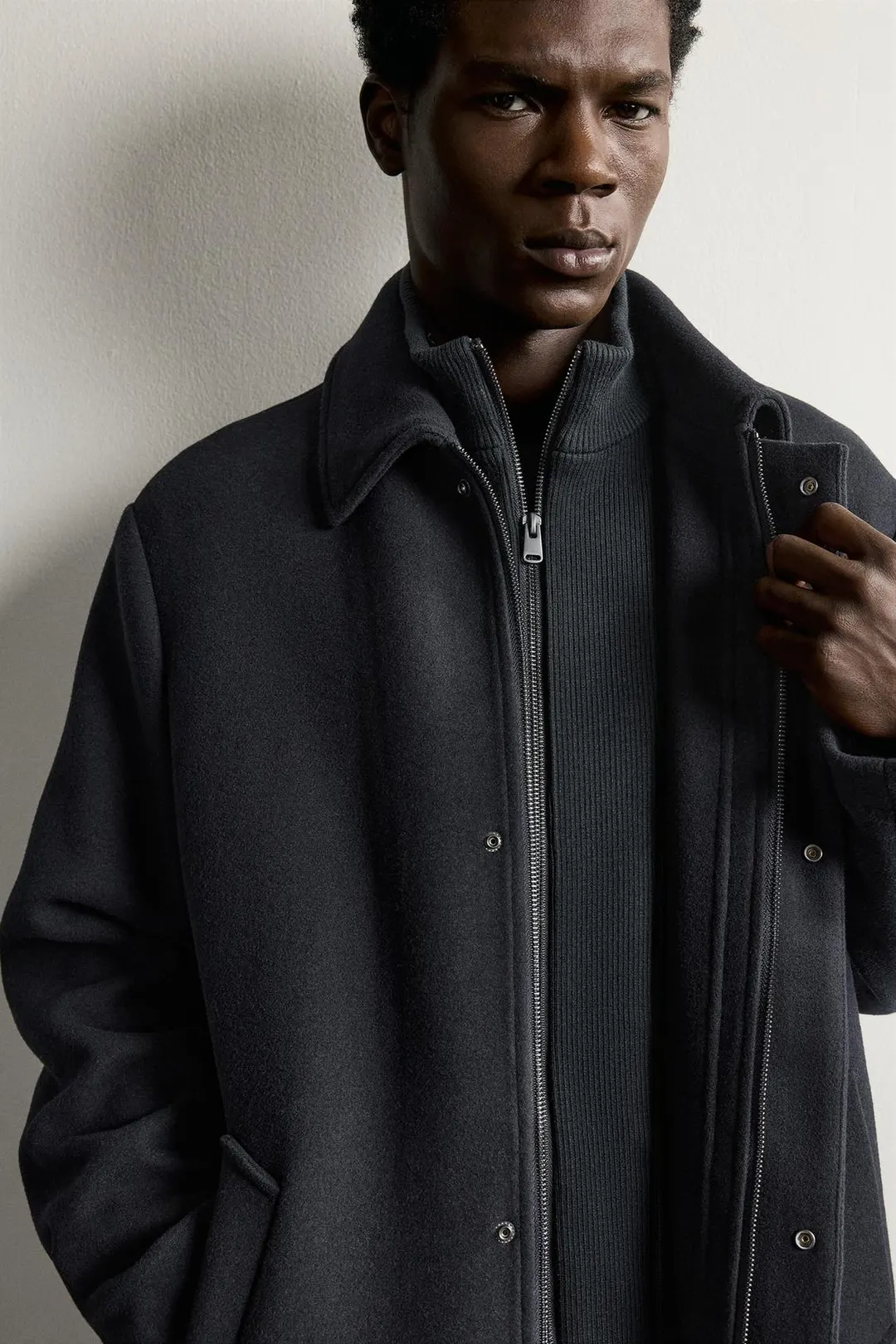 Пальто прямого кроя со съемным воротником, Zara