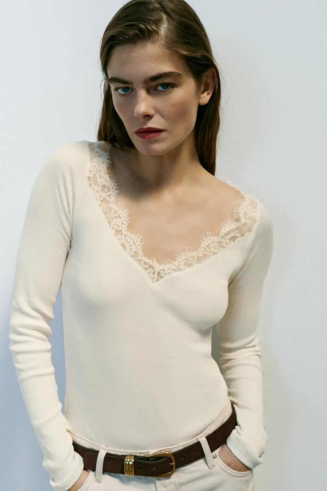 Комбинированная футболка в рубчик, Zara