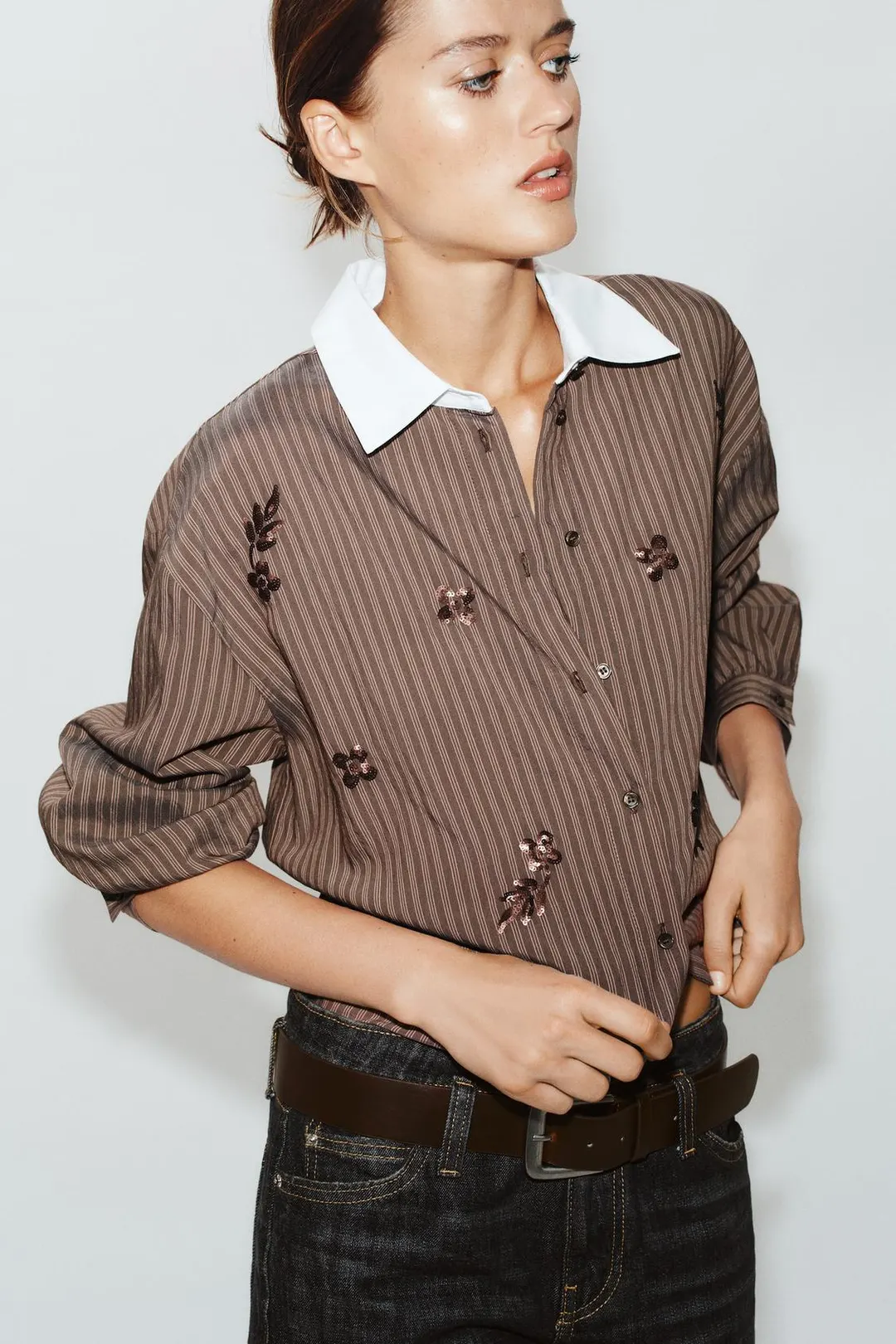 Полосатая рубашка с пайетками, Zara