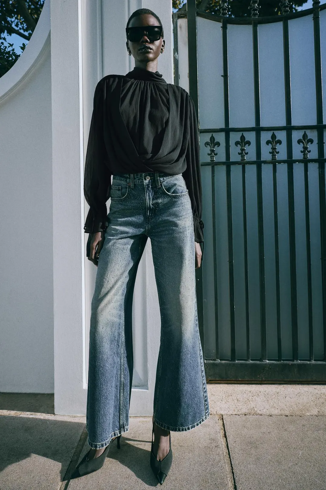 Джинсы Z1975 свободного широкого кроя с высокой посадкой и пайетками, Zara