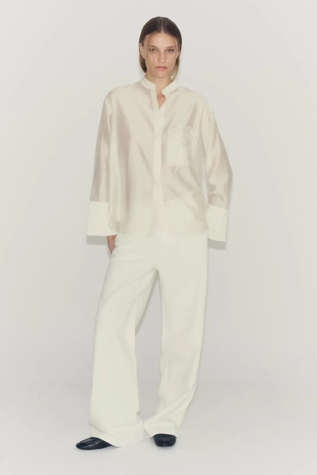 Рубашка с вышитым карманом ZW Collection, Zara