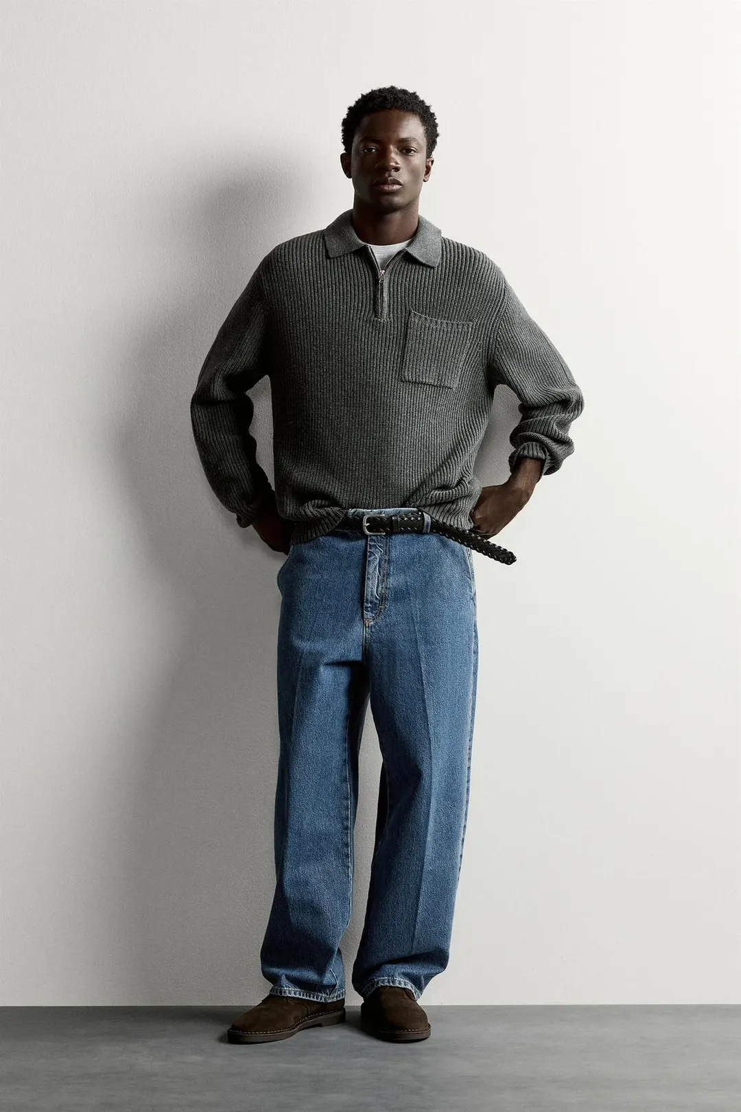 Вязаное поло из хлопка и шерсти с искусственным жемчугом, Zara