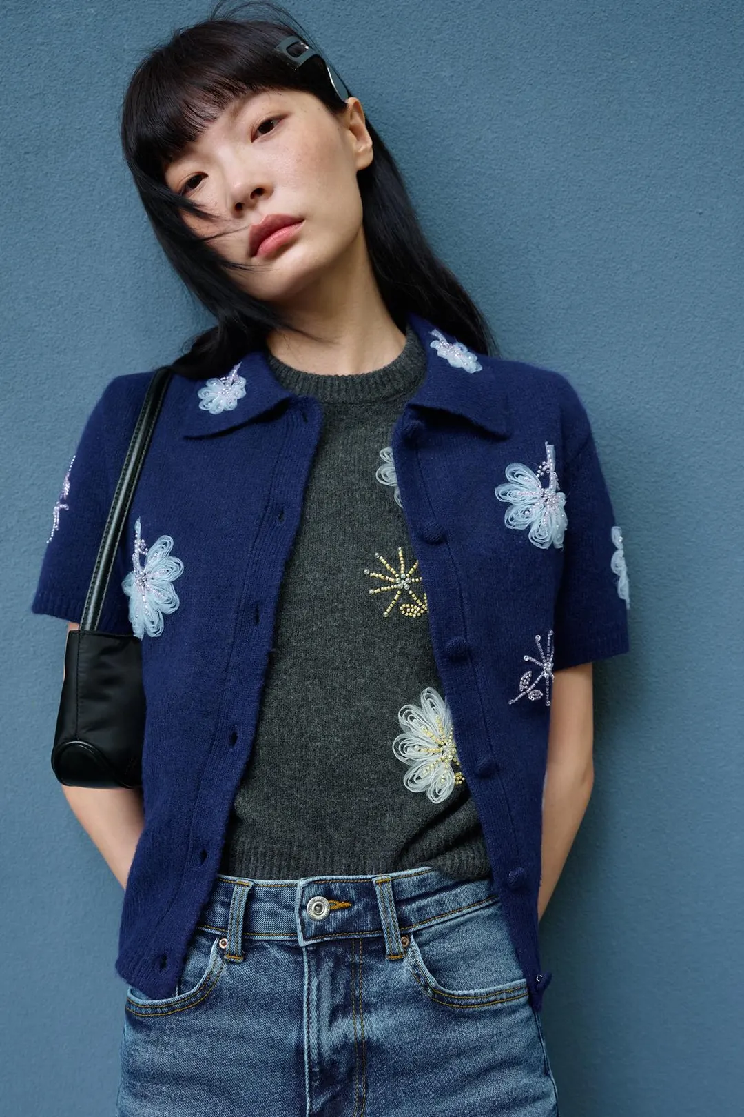Кардиган с короткими рукавами и бусинами, Zara