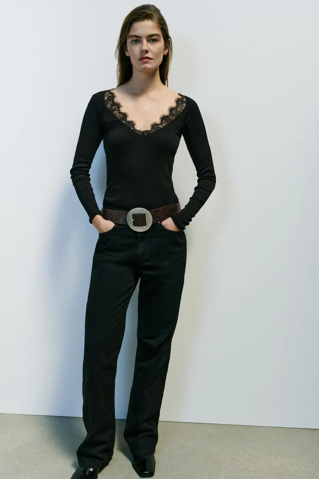 Комбинированная футболка в рубчик, Zara