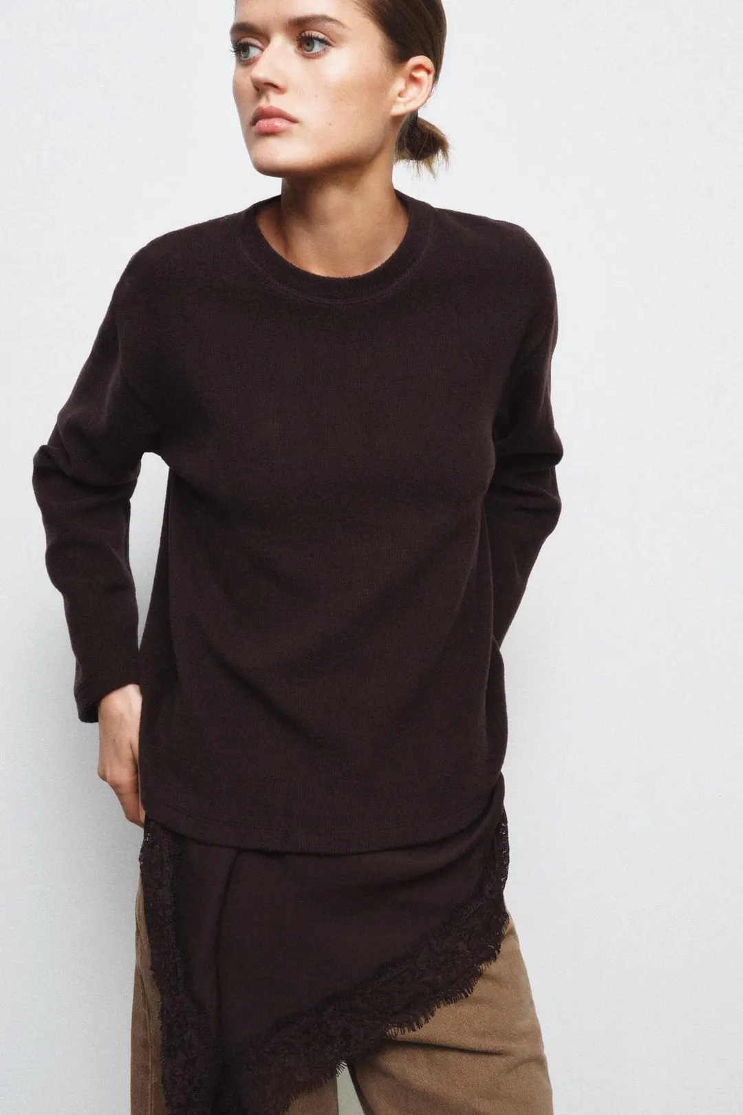 Топ комбинированный с кружевом, Zara