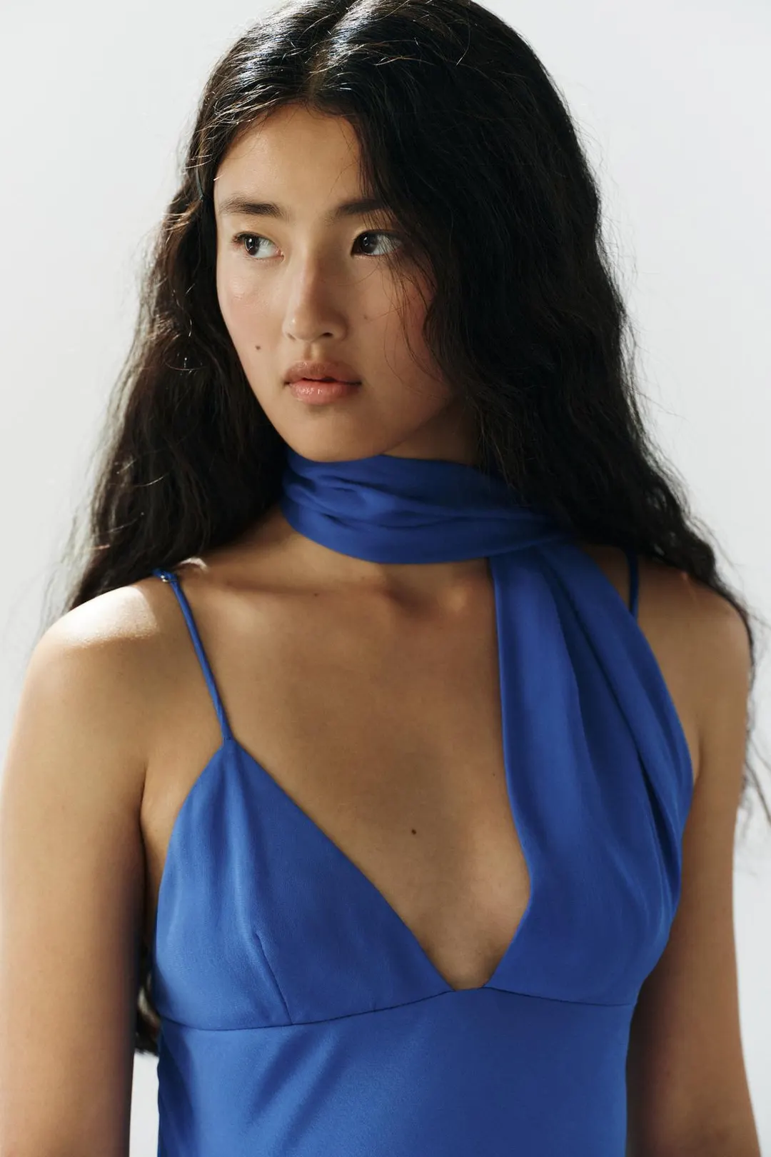 Платье длинное из жоржета с бретелями-шарфом, Zara