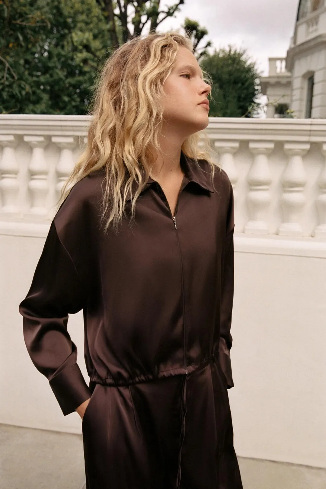 Атласная рубашка на молнии, Zara