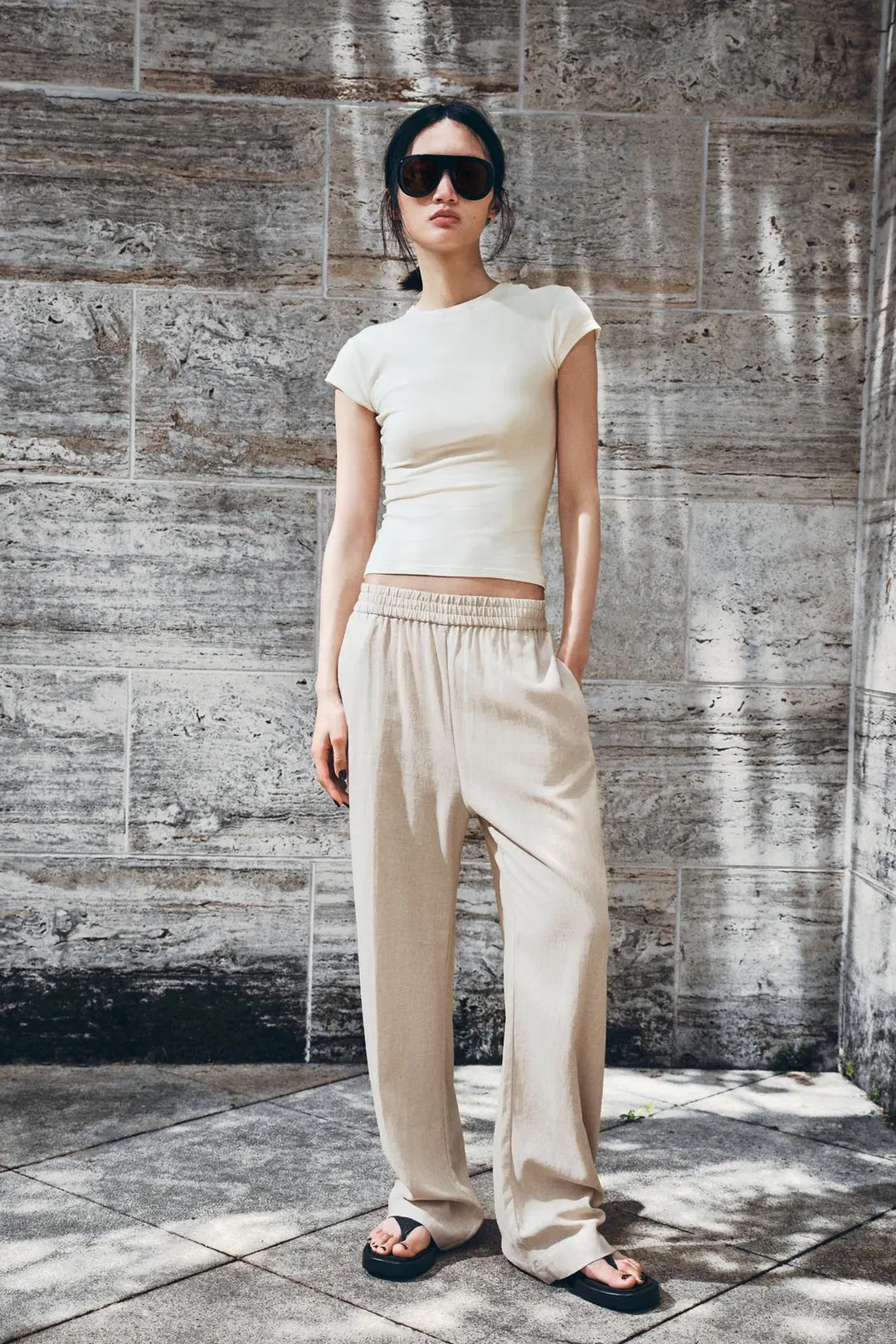 Брюки прямого кроя со льном, Zara