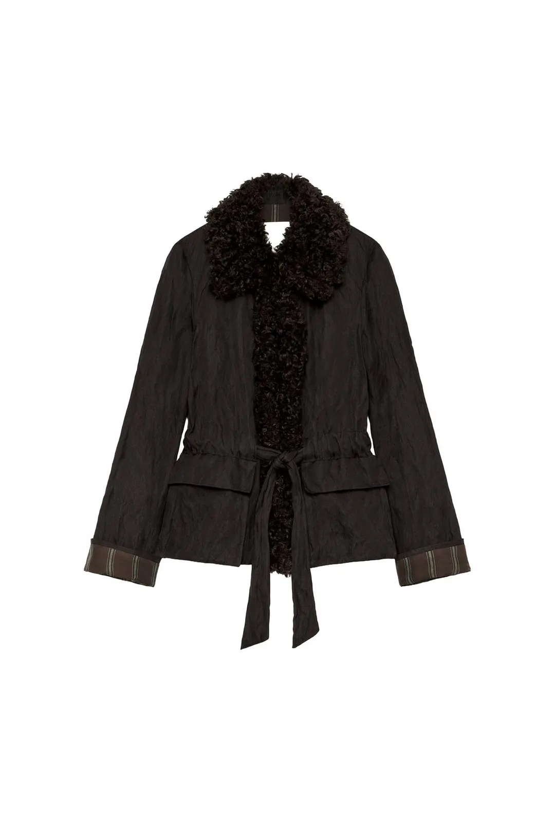 Куртка с воротником из искусственного меха и поясом ZW Collection, Zara