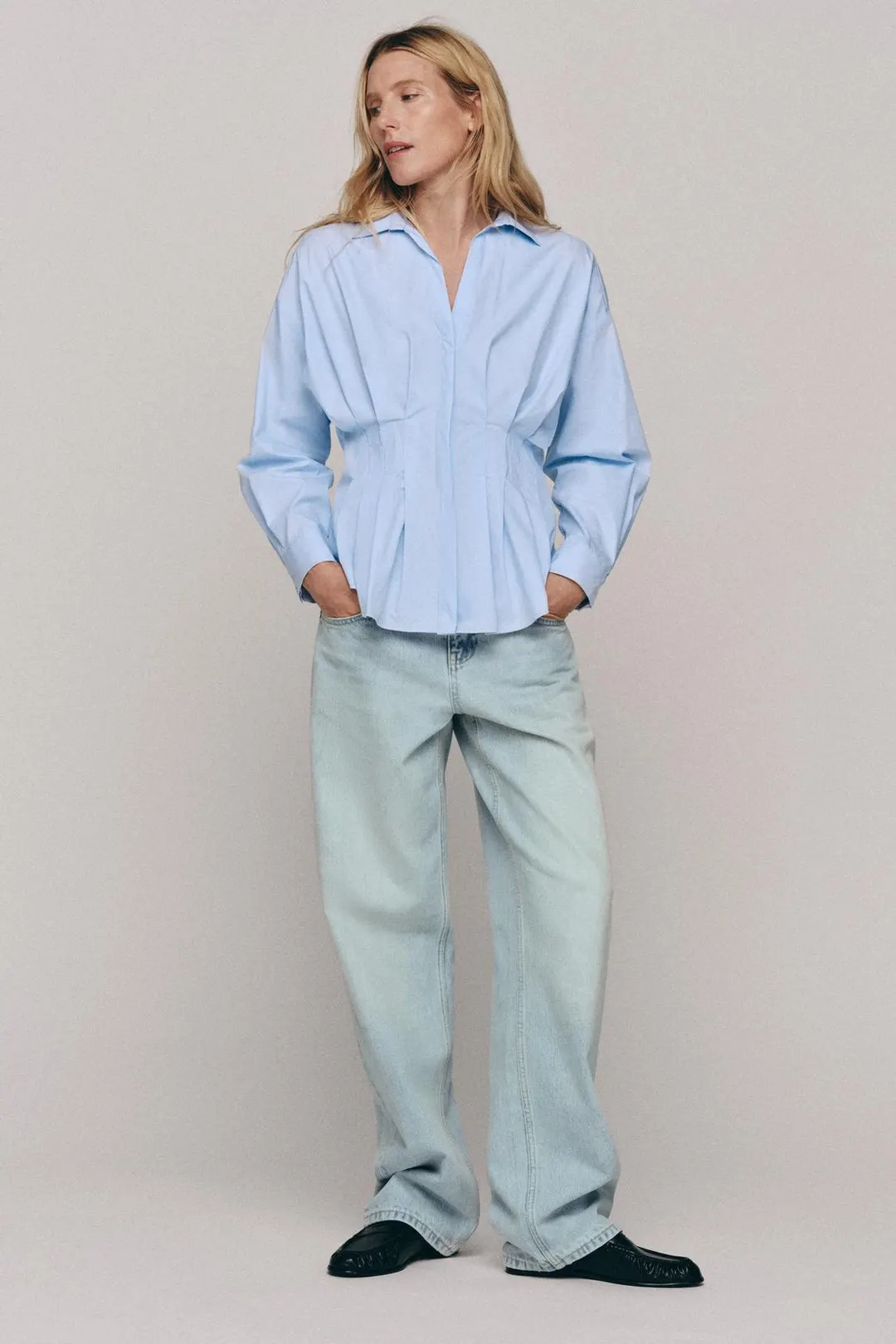 Рубашка из поплина с плиссировкой, Zara