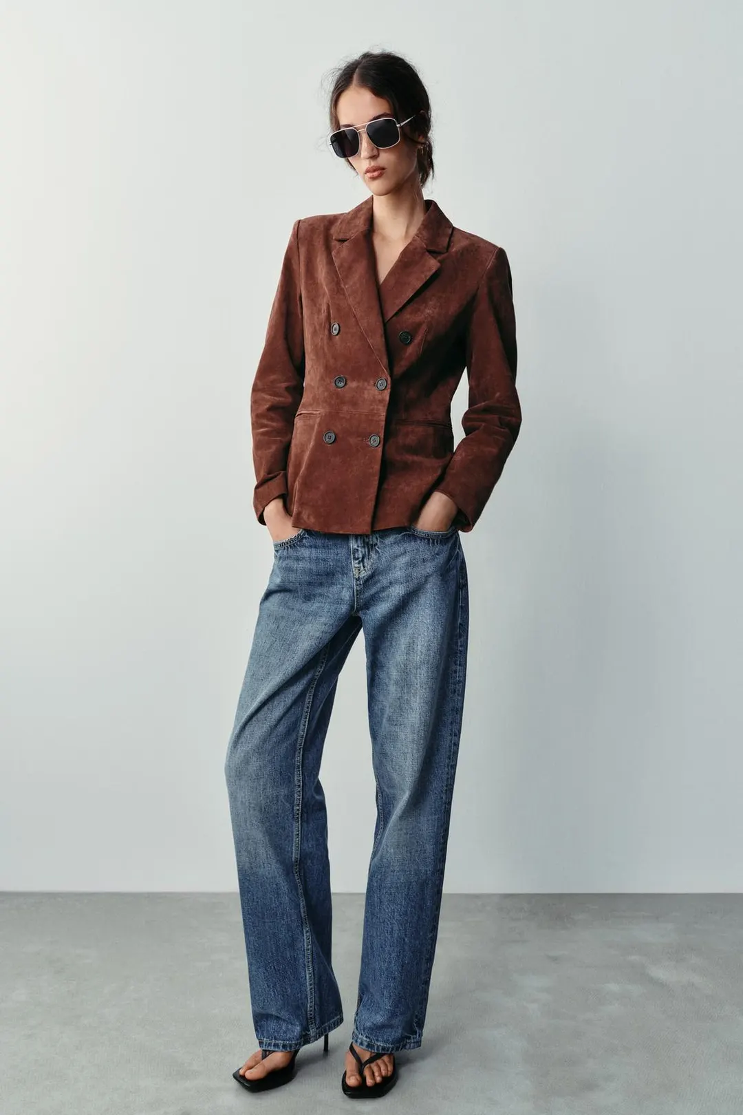 Кожаный блейзер классического кроя, Zara