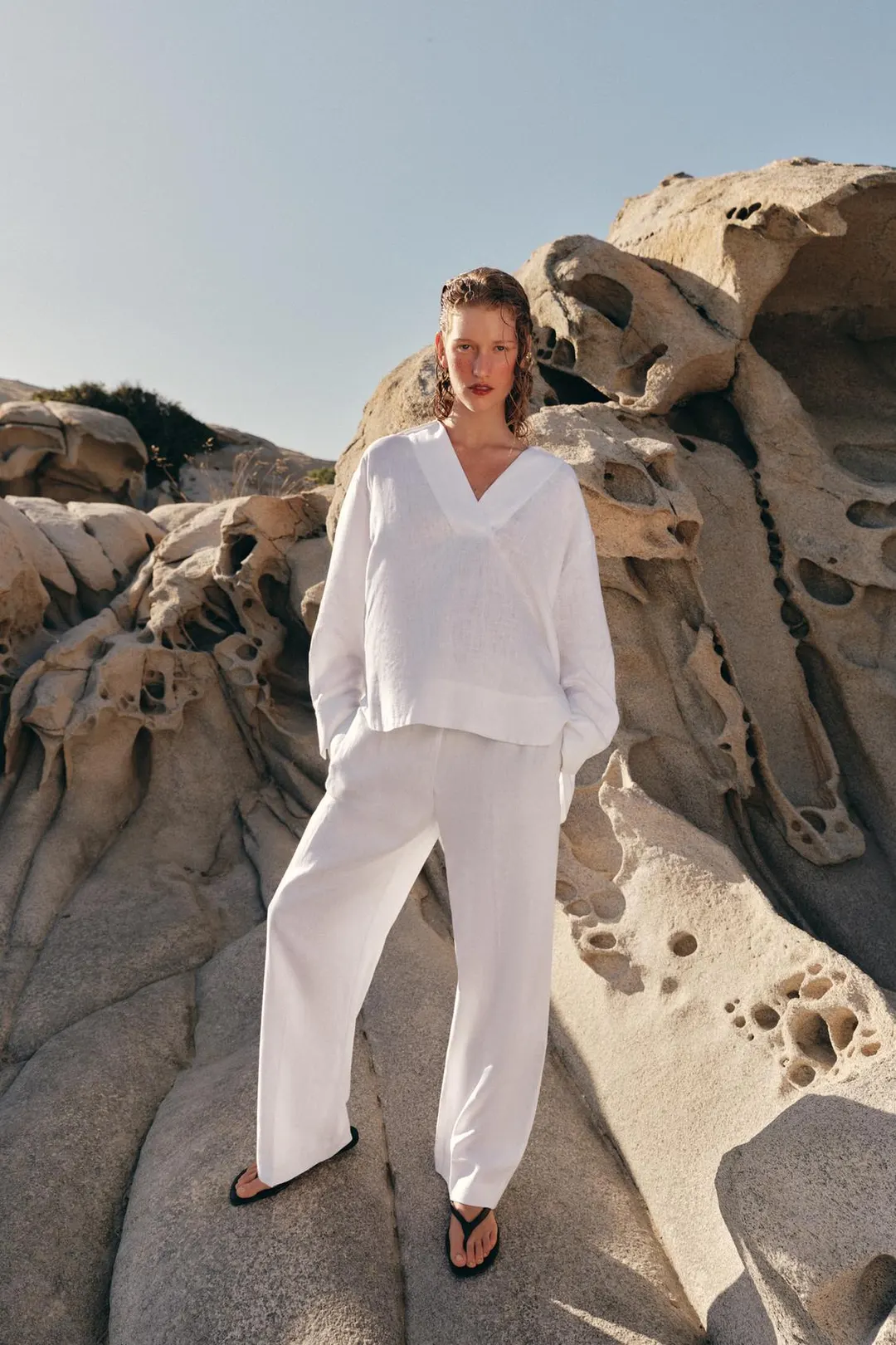Блузка из смесового льна с воротником поло, Zara