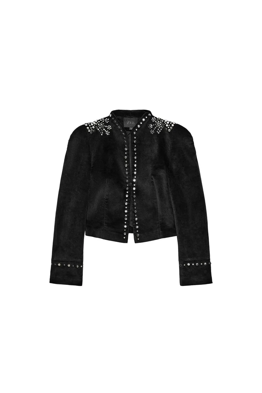 Приталенный бархатный жакет с заклепками, Zara