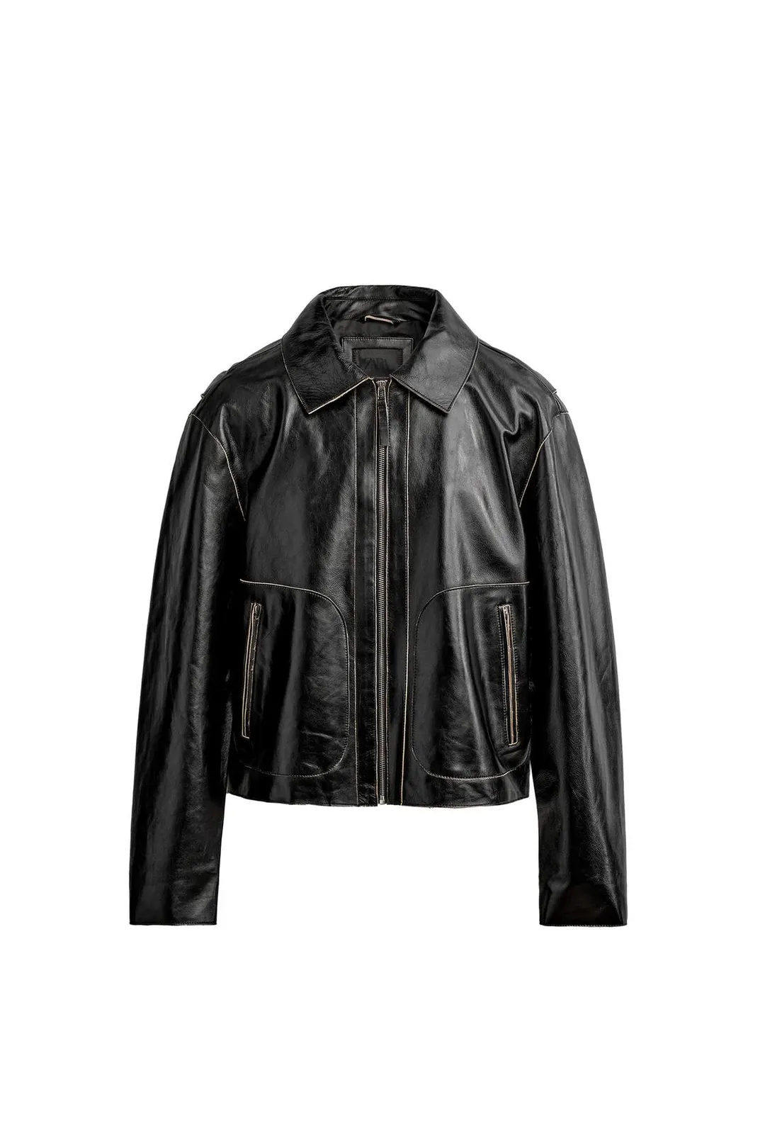 Куртка кожаная укороченного кроя, Zara