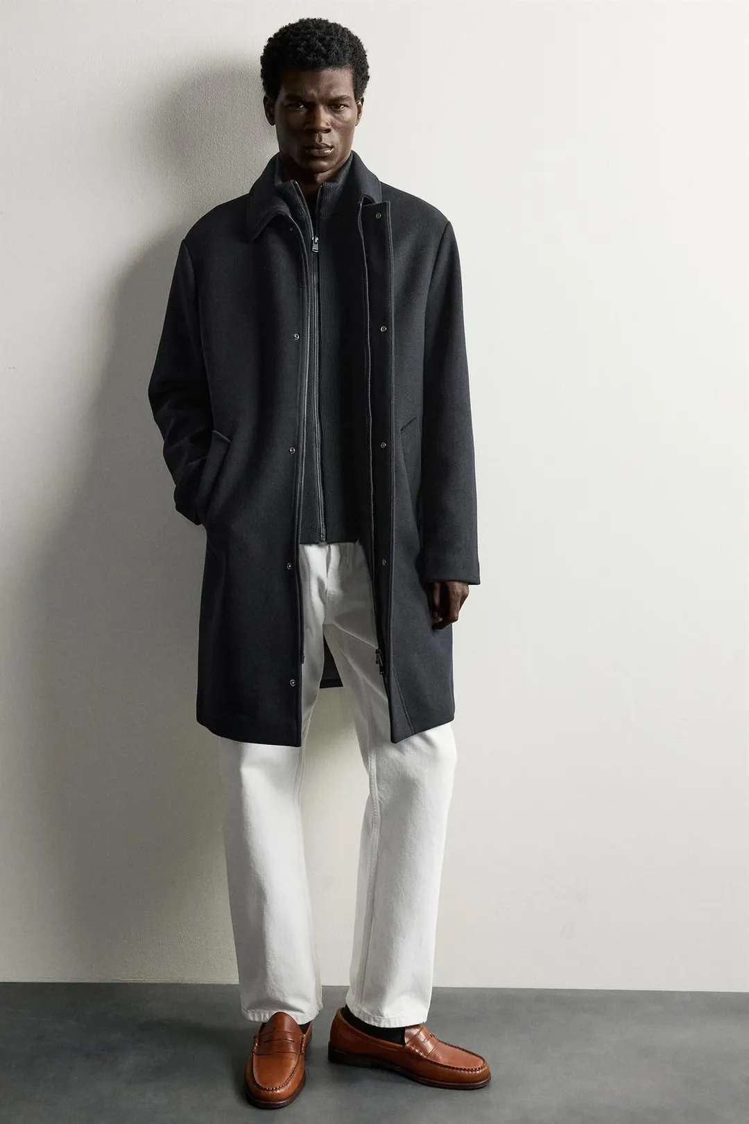 Пальто прямого кроя со съемным воротником, Zara