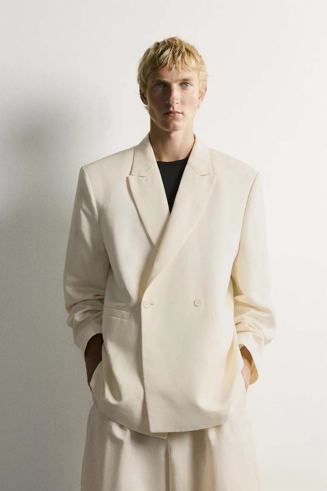 Двубортный блейзер из вискозы и льна, Zara