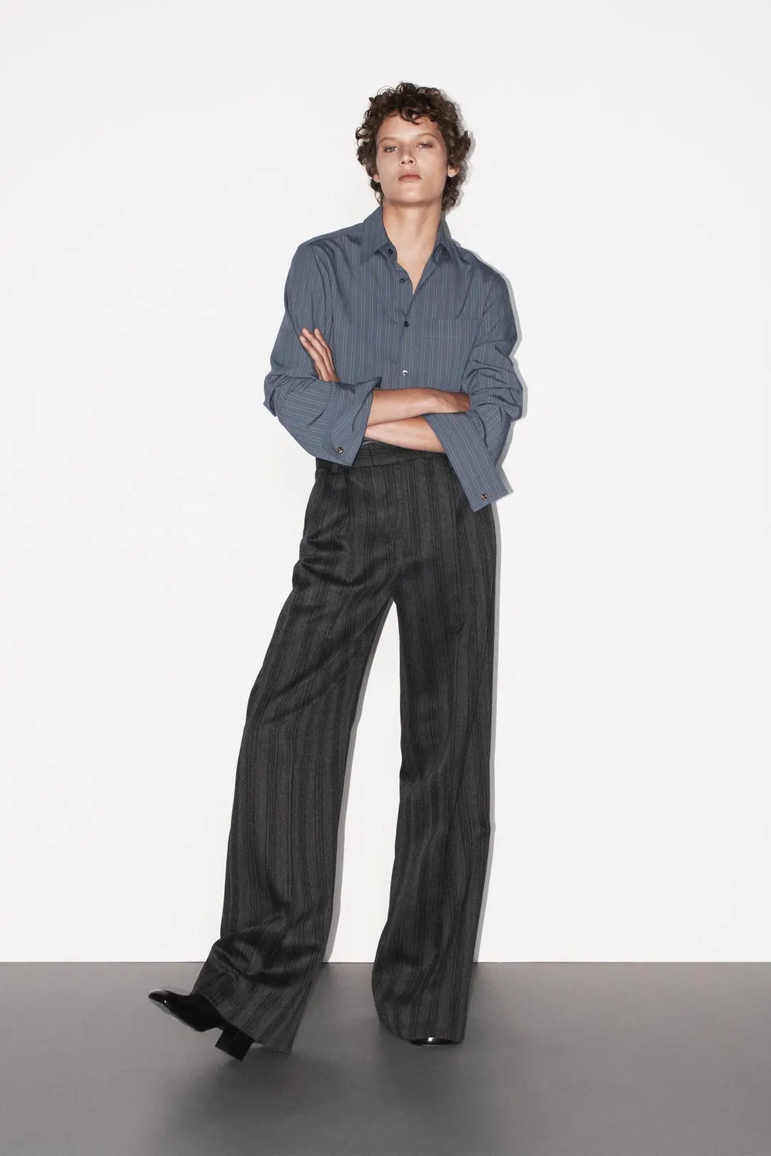 Широкие брюки из 100% шерсти в елочку ZW Collection, Zara