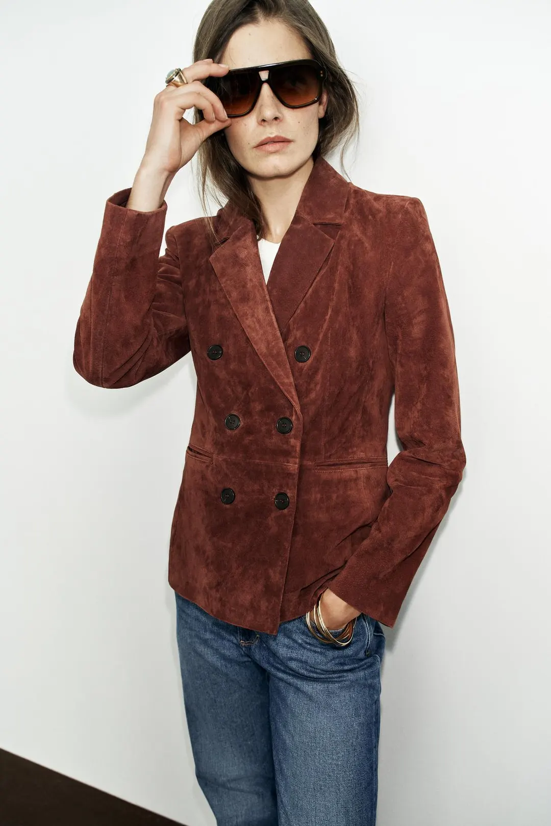 Кожаный блейзер классического кроя, Zara