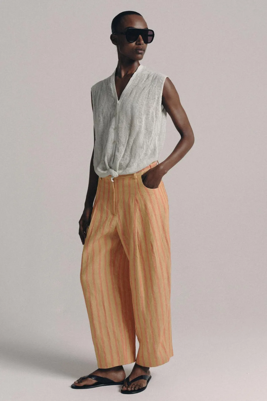 Брюки в полоску из смесового льна ZW Collection, Zara