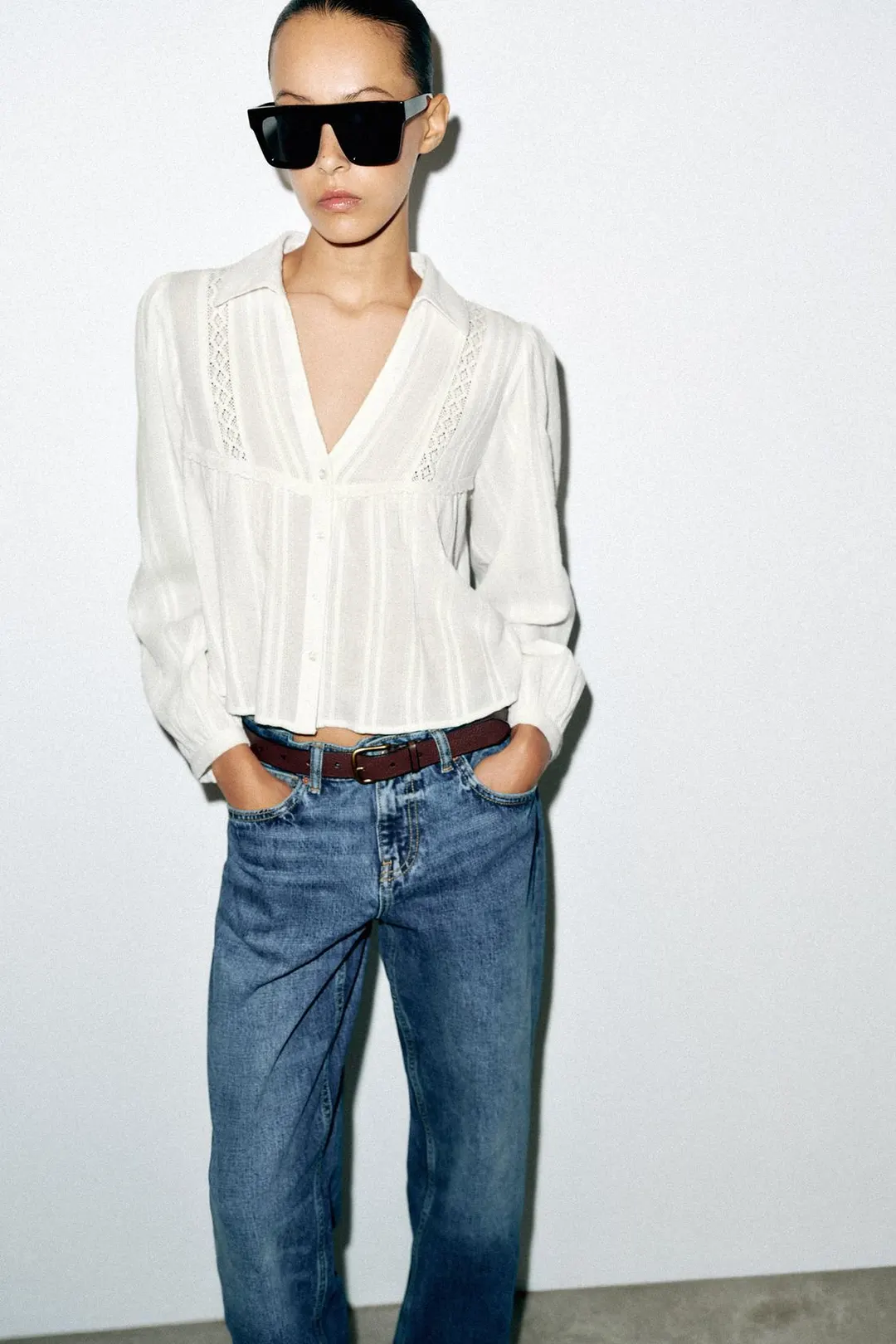 Укороченная блузка с кружевной отделкой, Zara