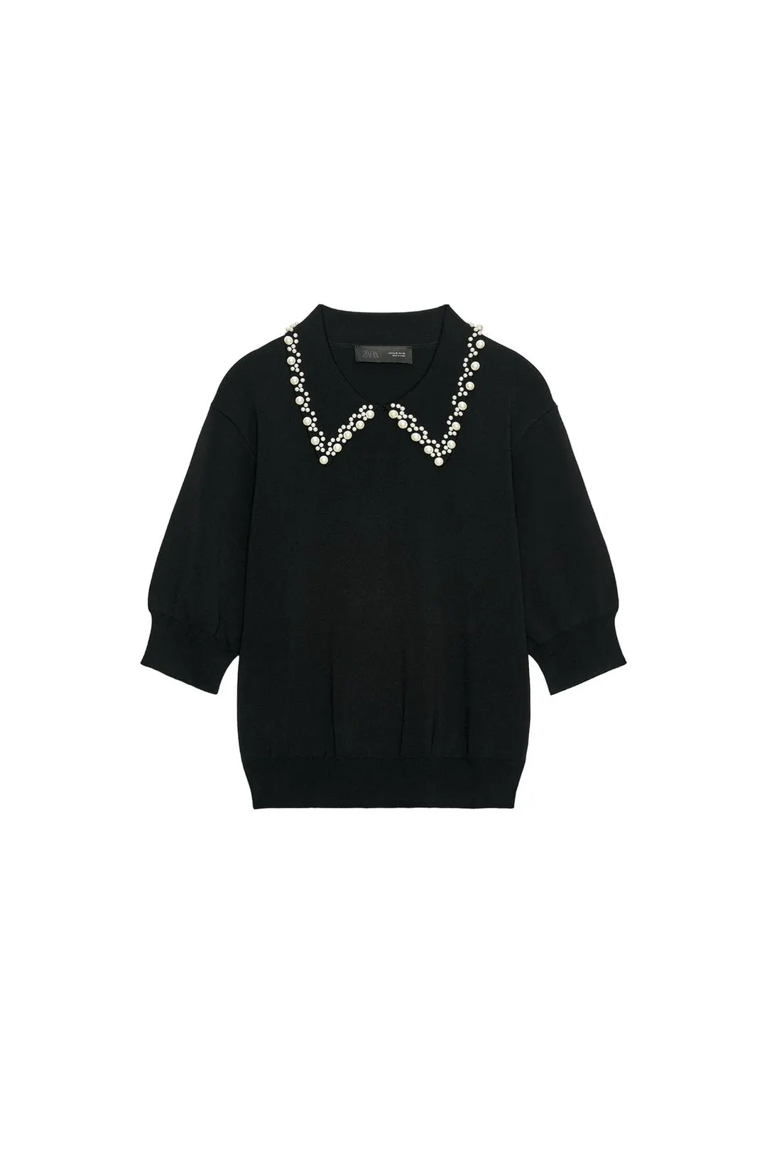 Трикотажное поло с искусственным жемчугом, Zara