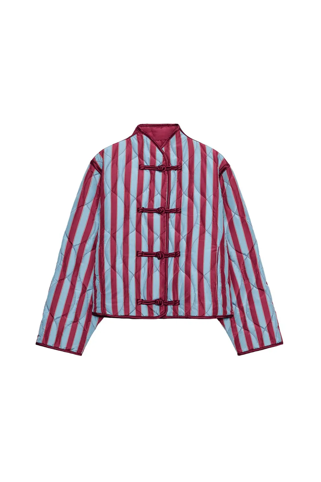 Полосатая куртка-пуховик с застежкой на клеванты, Zara