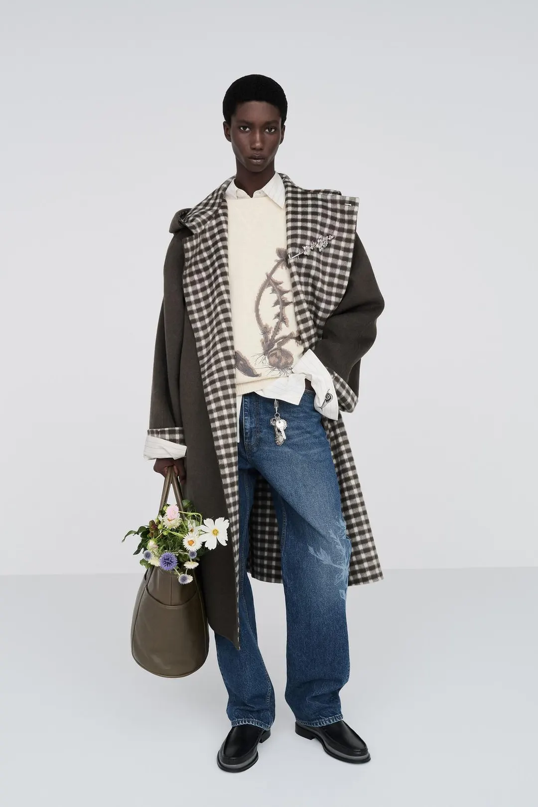 Пальто двустороннее в клетку из смесовой шерсти, Zara