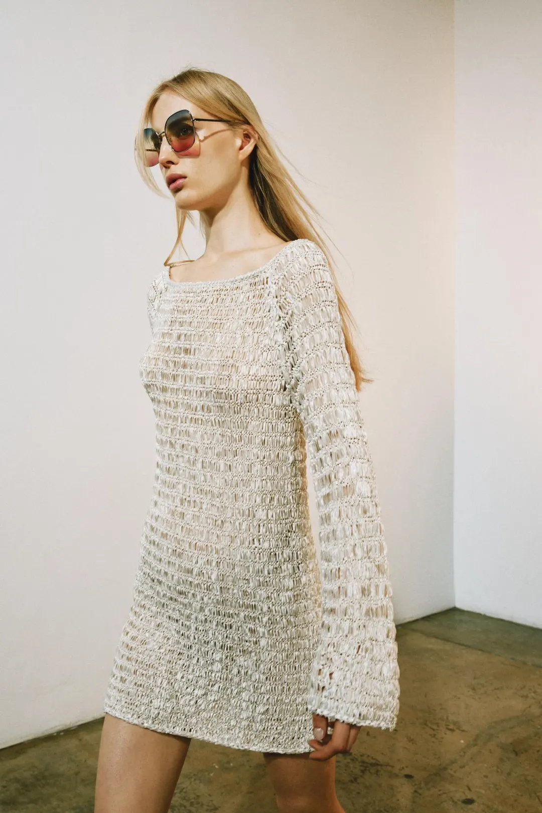 Короткое вязаное платье с вырезом лодочкой, Zara