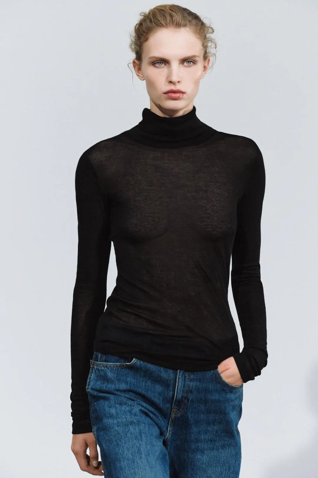Футболка из хлопка SUPIMA® с воротником-стойкой, Zara