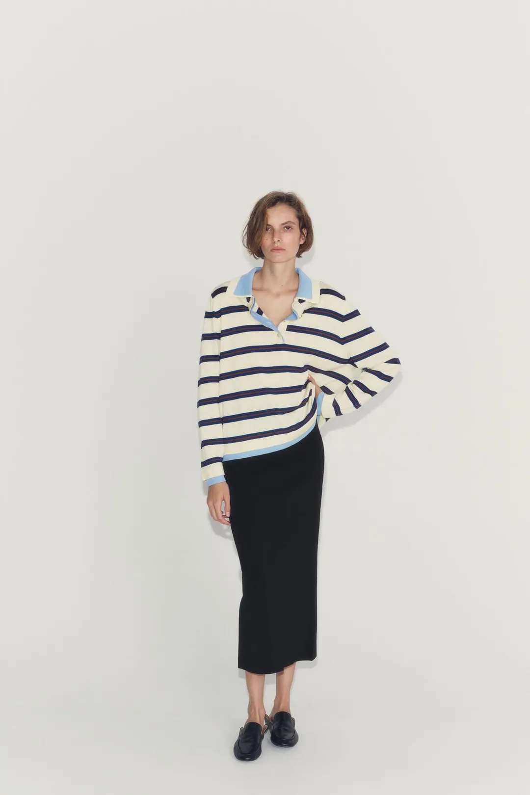 Трикотажное поло в полоску с контрастными деталями, Zara