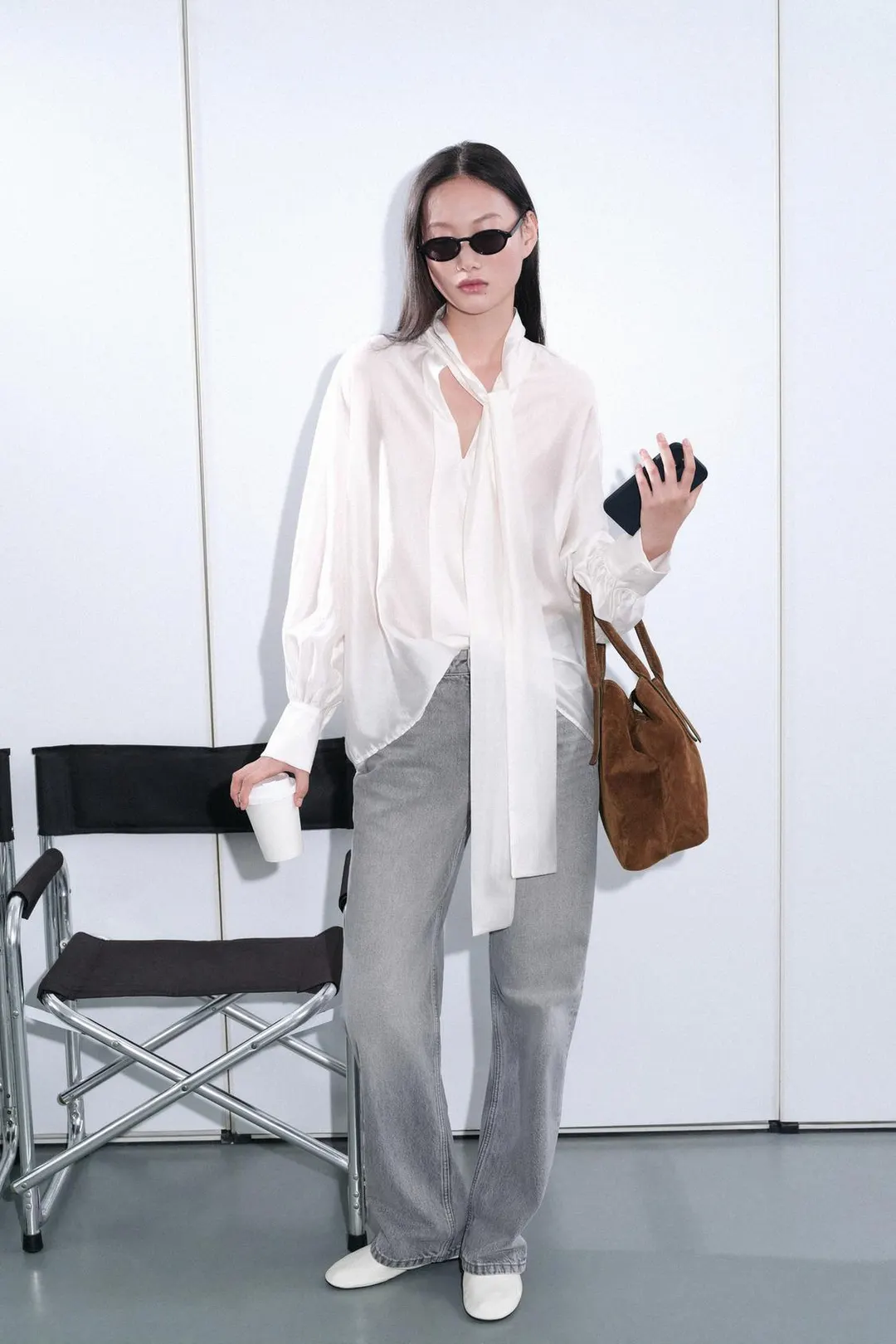 Атласная блузка с завязками ZW Collection, Zara