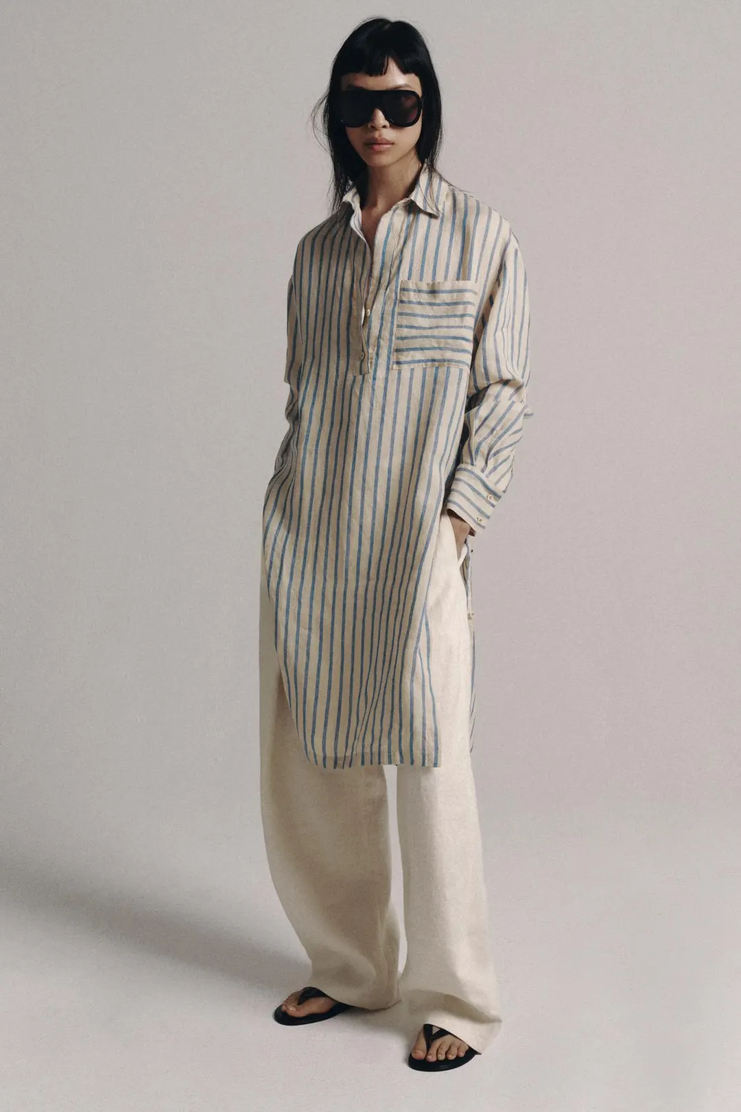 Брюки ZW Collection со складками из 100% льна, Zara