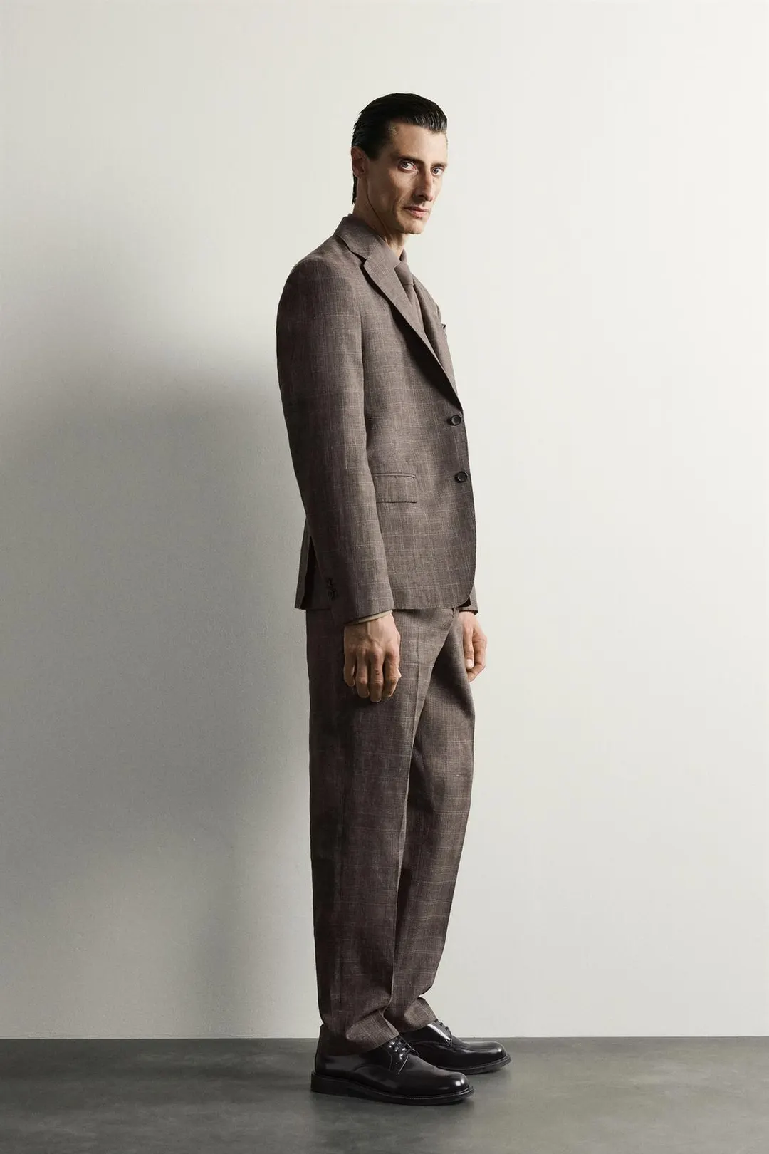 Костюмные брюки в клетку из льна и шерсти, Zara