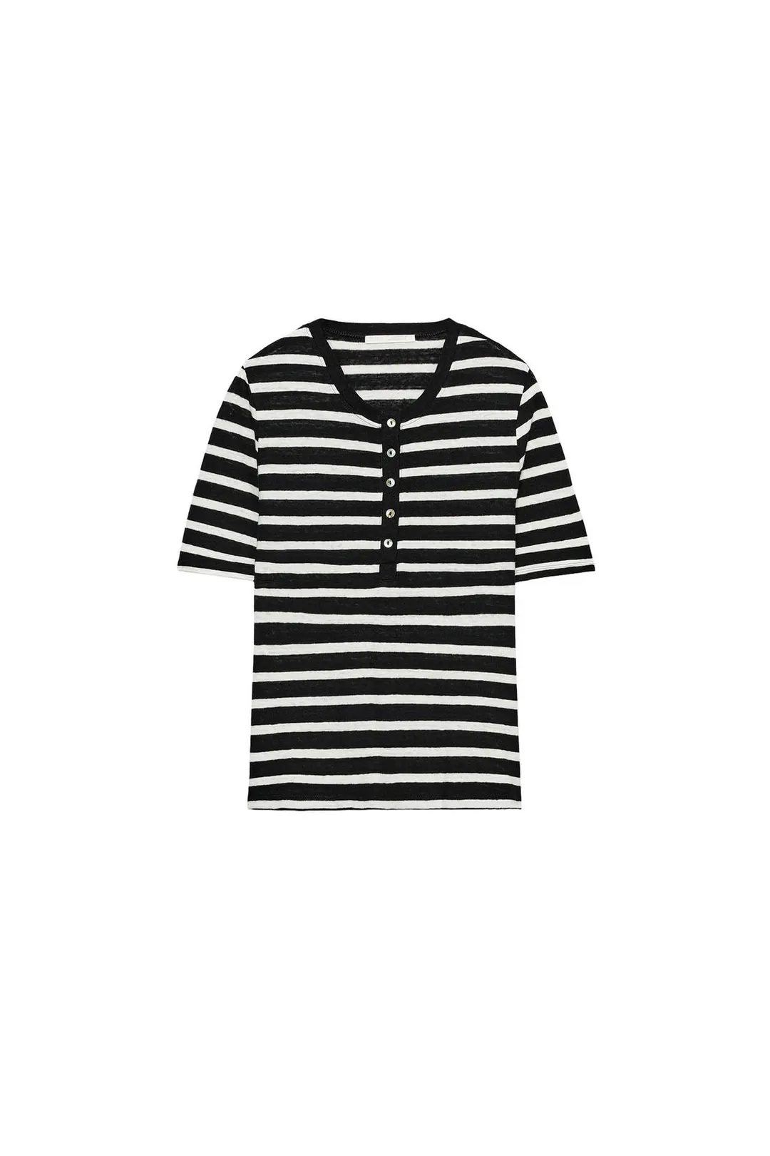 Футболка на пуговицах из смесового льна, Zara