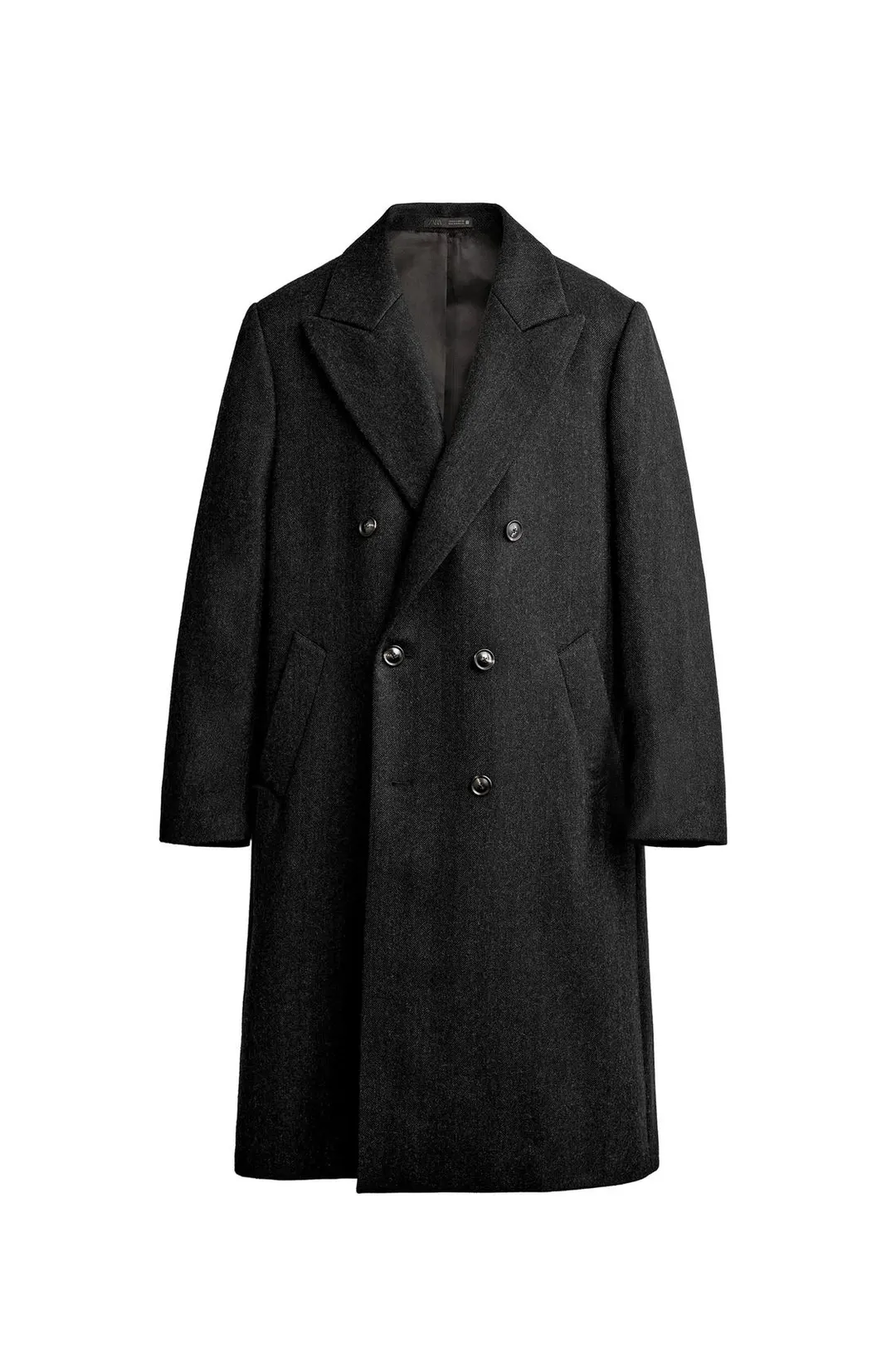 Пальто двубортное из 100% шерсти в елочку, Zara